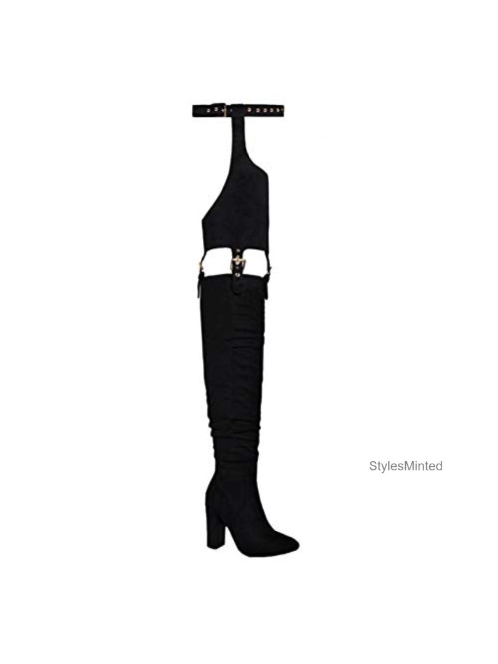 Over the Knee Faux Suede Boots 4in Chunky Heel Side Zip
